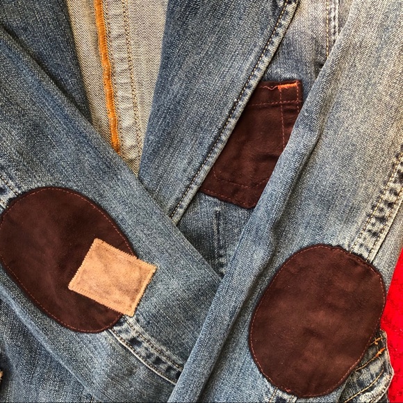 Vintage Distressed Denim Jacket with Elbow Patches - Picture 2 of 6